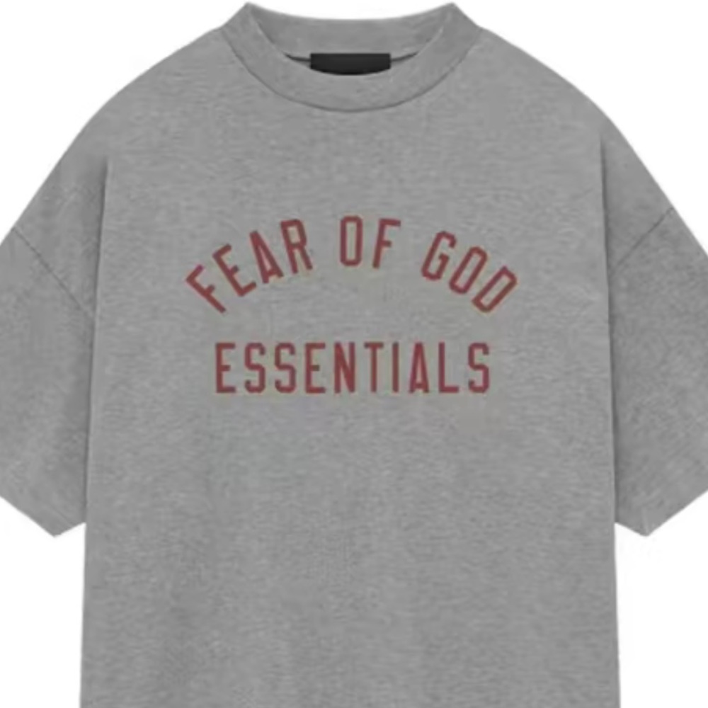 Essentials Gray T-Shirt with Red Print